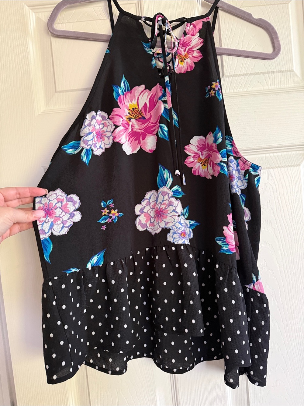 Charming Charlie Black Halter Camisole with Pink Floral